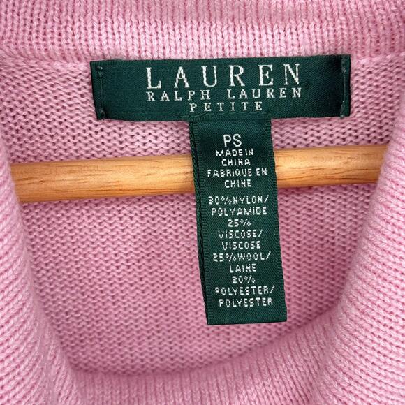 Lauren Ralph Lauren Soft Wool Blend Pink Cowl Neck Sweater Sz PS Cottage Barbie - Picture 5 of 7